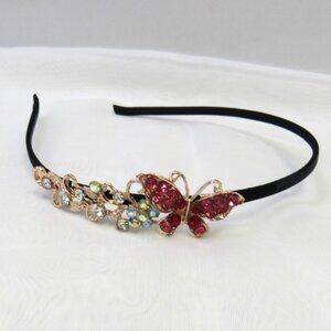 Rose Gold Pink & Red Multicolor Rhinestone Crystal Butterfly Headband New